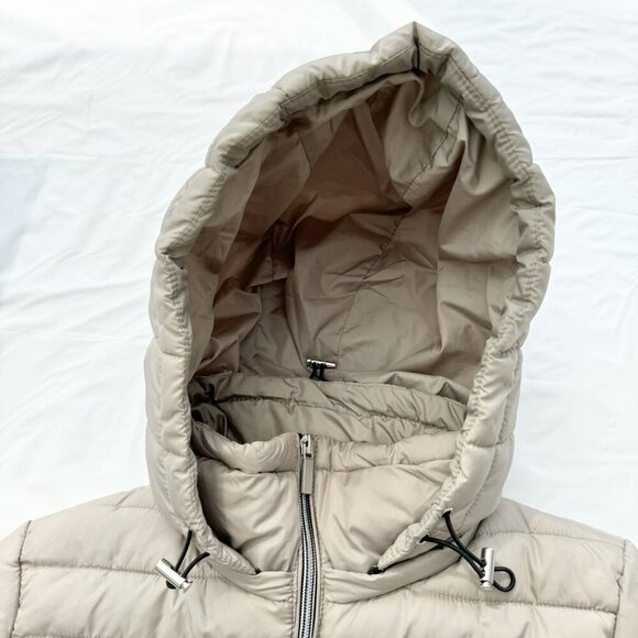 Zara Puffer Jacket women Size Small Removable Hood Beige Light Weight - Picture 8 of 16